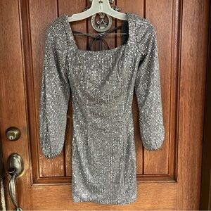 Silver Sequin Mini Dress